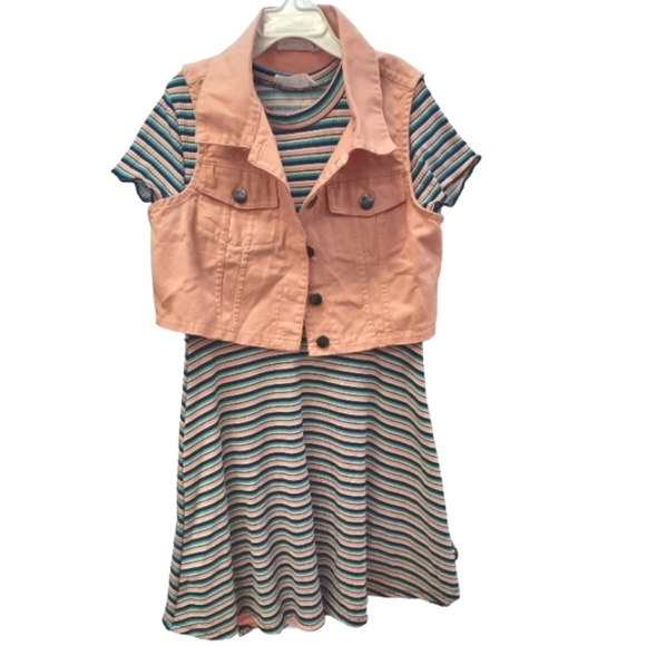 KNIT WORKS Denim Jean Jacket Stripe Dress 2pc Set NWT - Picture 9 of 9